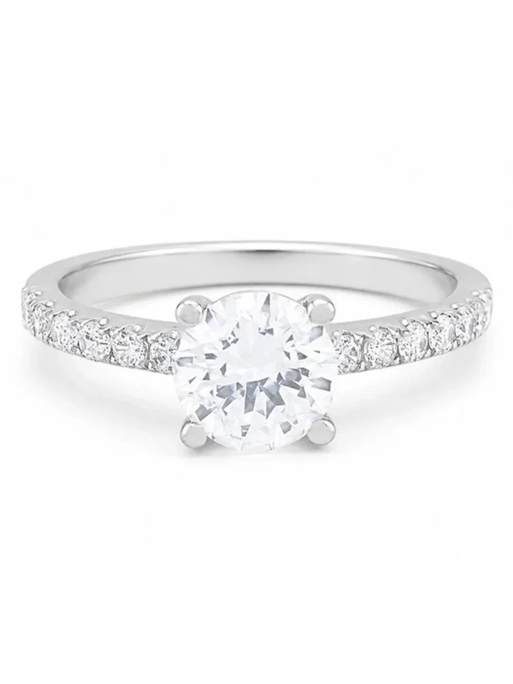 White Sapphire 1.30 Cts Engagement Ring 14k White Gold